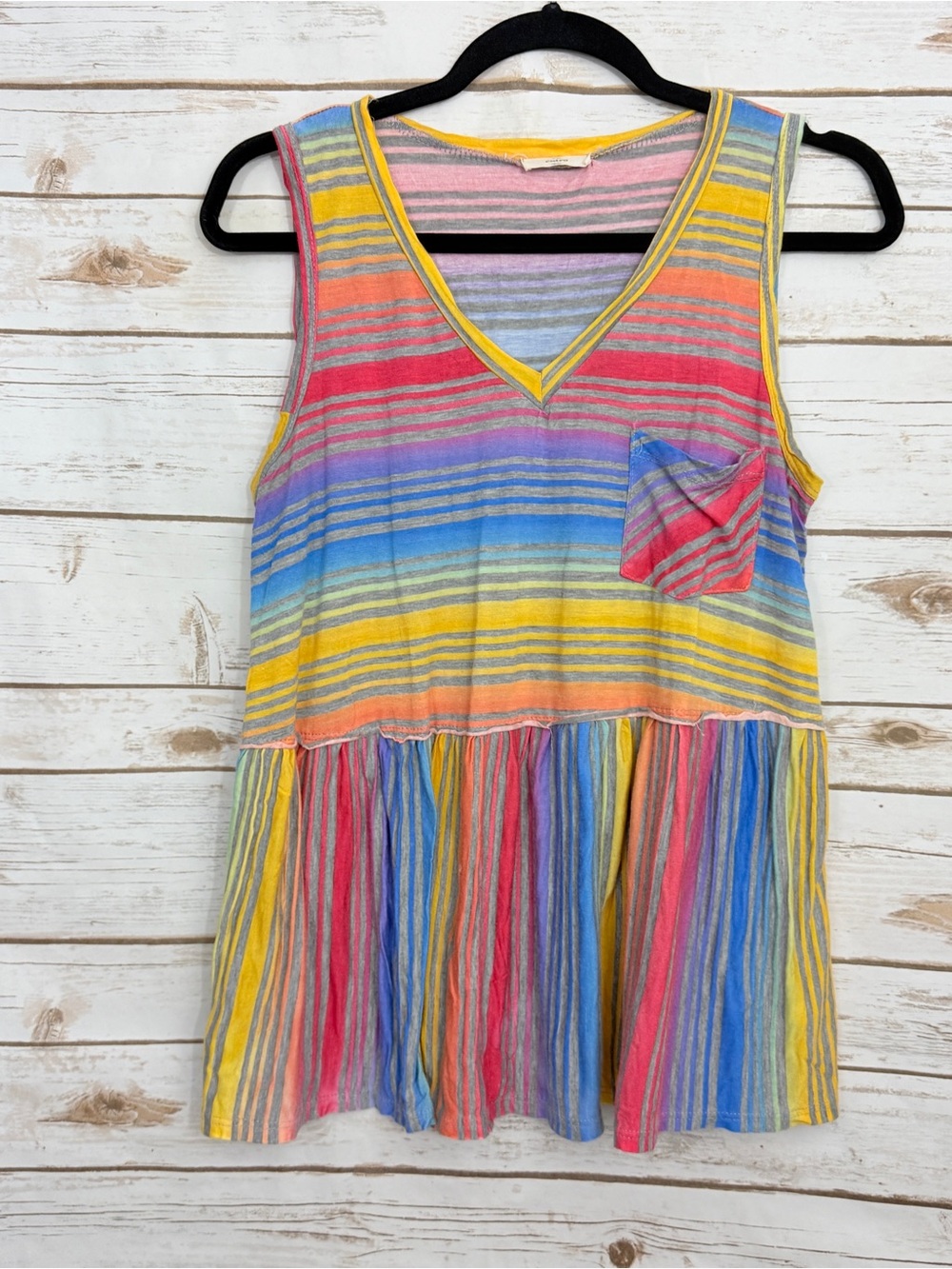 Entro Striped Peplum Sleeveless Pocket Tank Top M
